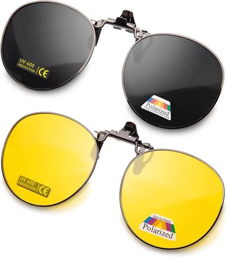 Vista 8 de JO Gafas de sol polarizadas con clip UV400 lentes antirreflejos con marco de metal redondo Azul
