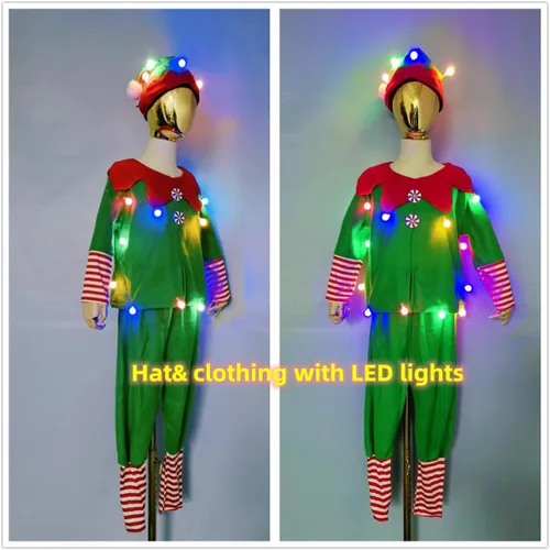 Vista 3 de LEDPATY Disfraz de elfo de Navidad para niños y adultos, disfraz de ayudante de Papá Noel para niñas, niños, hombres y mujeres