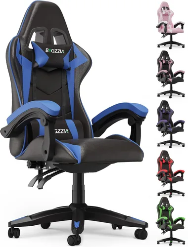 Vista 9 de Bigzzia - Silla de juegos con soporte lumbar, sillas ergonómicas para videojuegos, color negro