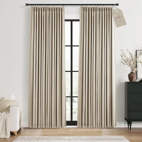 Vista 13 de Nanspring Cortinas plisadas de lino 100% opacas de 96 pulgadas de largo Natural
