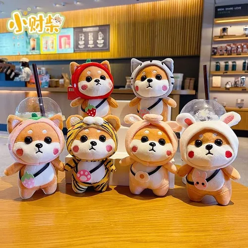 Vista 2 de BONICI Creativo encantador lindo disfraz de cosplay juego de travestismo Shiba Inu perro bebé colgante llavero llaveros llaveros, rosado