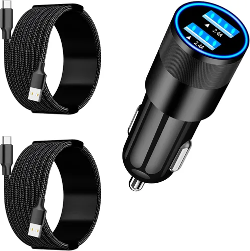 Vista 11 de 【MFi Certified】iPhone 16 Car Charger Fast Charging, SDNCIE 4.8A Dual USB Power Cigarette Lighter USB-C Car Charger Adapter+2Pack Type-C Braided