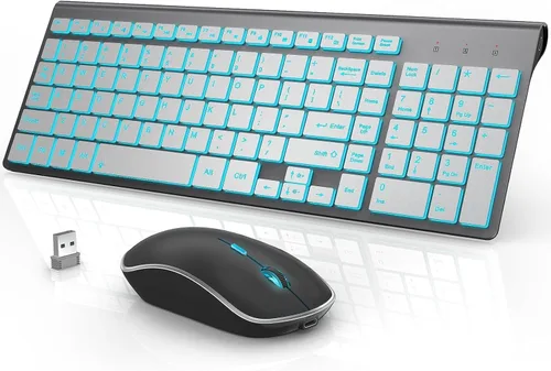 Vista 8 de Combo de teclado y mouse inalámbrico recargable - J JOYACCESS 2.4G Combo de teclado y mouse inalámbrico compacto, silencioso y delgado para laptop