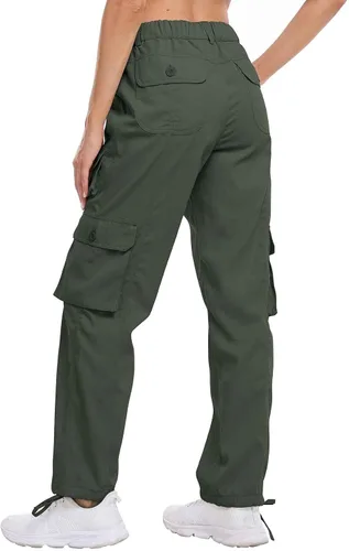 Vista 4 de VEOBIKE Women's Cargo Work Pants Elastic Waist Straight Leg Casual Travel Hiking Pants Loose Cotton Military Pants 7 Pockets