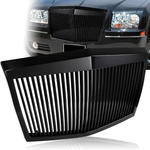 Vista 5 de Parrilla frontal vertical de acrilonitrilo butadieno estireno compatible con Chrysler 300 300C 2005-2010, parrilla frontal vertical negra o cromada