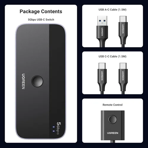 Vista 8 de UGREEN Entrada de interruptor USB A y C para computadoras, comparte 4 puertos, selector de conmutación para PC, laptop, teclado, ratón, cámara web
