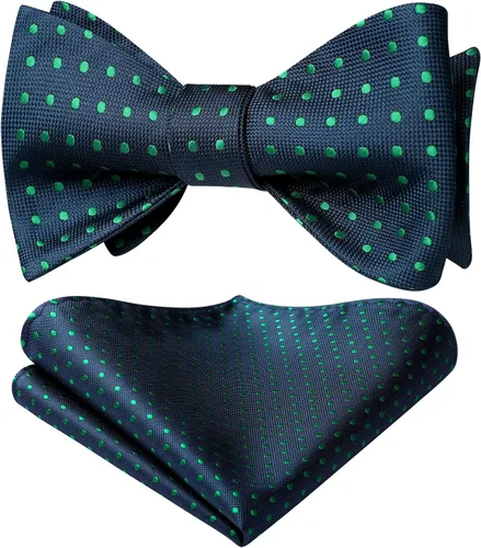 Vista 107 de HISDERN Pajaritas para hombre, diseño de lunares, corbatín y bolsillo cuadrado, clásico, esmoquin de negocios, boda, pajaritas, pañuelo