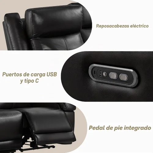 Vista 5 de Watson & Whitely Sofá reclinable eléctrico de piel auténtica, sofás reclinables de pared de 3 plazas con consola de almacenamiento, reposacabezas