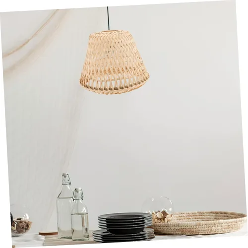 Vista 4 de Pantalla de bambú pequeña tejida estilo retro barril lámpara cubierta de luz de techo para iluminación interior hogar hotel restaurante 6.69 x 6.69