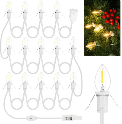 Vista 11 de Paquete de 1 cable de accesorio con 3 bombillas LED y toma de corriente de luz de pueblo de Navidad, cable de luz de molde de soplado de 7.4 pies