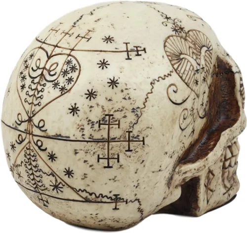 Vista 4 de Ebros Erzulie Freda Veve Haitiano Antiguo Vudú Hechizos de Amor Romance Talismán Tatuaje Cráneo Estatua Gótica Cráneo Lwas Voudou Loa del Amor Día