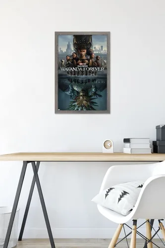 Vista 6 de Marvel Black Panther: Wakanda Forever - Póster de pared de una hoja, 22.4 pulgadas de largo x 14.7 pulgadas de ancho, versión enmarcada de madera