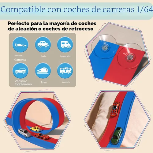 Vista 5 de Flex Tracks - Juego de iniciación de 15 pies, pista de carreras flexible para niños de 3 años en adelante con ventosas fuertes, pista de carreras