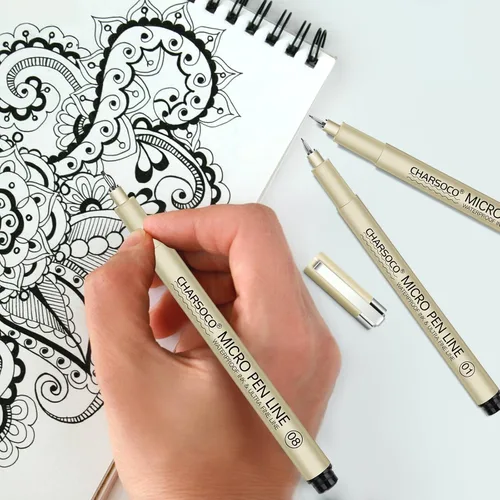 Vista 7 de XS Micro Pen, paquete de 6 bolígrafos negros de punta fina con tinta de archivo impermeable, bolígrafos de tinta fina de 0.039-0.079 in