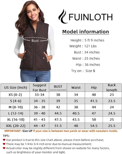 Vista 4 de Fuinloth - Chaleco acolchado para mujer, diseño de cuello alto, ligero, con cierre