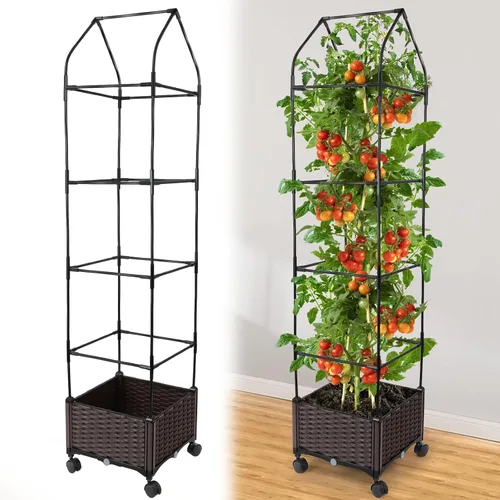Vista 9 de Kalolary 2 juegos de cama de jardín elevada con patas, cajas de plantas de patio, flores vegetales, contenedor elevado para plantas