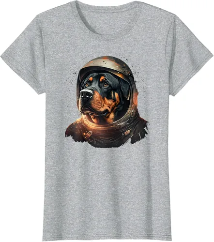 Vista 22 de Divertida camiseta Rottweiler con diseño de astronauta rottweiler en galaxia espacial, Negro