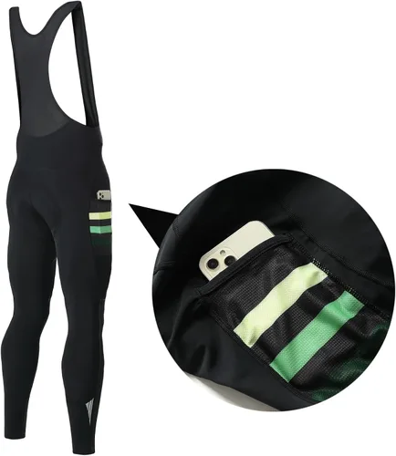 Vista 3 de Santic Mallas con pechera de ciclismo para hombre, pantalones largos acolchados con bolsillo Verde