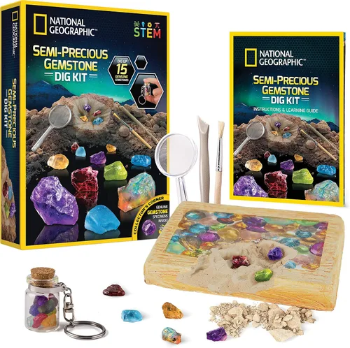 Vista 10 de Kit de excavación de piedras de nacimiento National Geographic - Kit de ciencia con 12 piedras de nacimiento genuinas, incluye un diamante real
