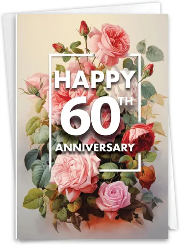 Vista 8 de NobleWorks - Tarjeta de felicitación de aniversario del 60º aniversario con sobre de 5 x 7 para hombres y mujeres (1 tarjeta) Pareja floral 60