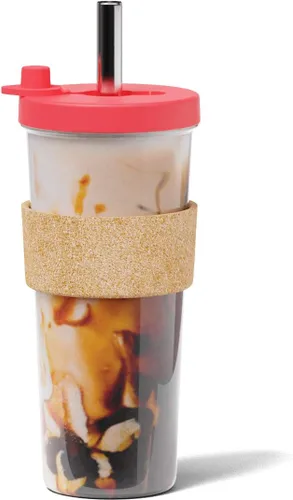 Vista 12 de Dodoko Vaso Boba reutilizable con pajilla, vaso para café helado y batido, de 24 onzas, rosa burbuja