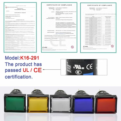 Vista 3 de 3 unids 0.630 in interruptor de botón momentáneo rectángulo 12V DC LED luz verde certificación UL 5/8 "agujero de montaje 1NO 1NC SPDT 5pin