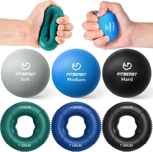 Vista 7 de FitBeast Grip Strength Trainer, Finger Exerciser, Stress Balls for Adults 6-Piece Set, Hand Therapy for Strength, Recovery & Stress Relief, Forearm