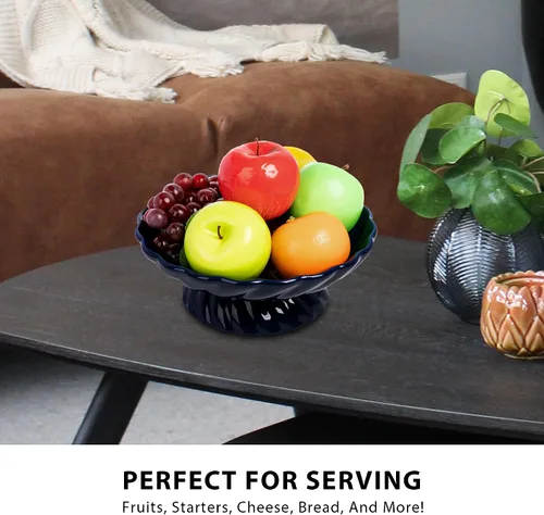 Vista 3 de Cuenco de frutas de cerámica de 9.5 pulgadas, plato decorativo para servir, bandeja de frutas o cesta de frutas para encimeras de cocina, granjas