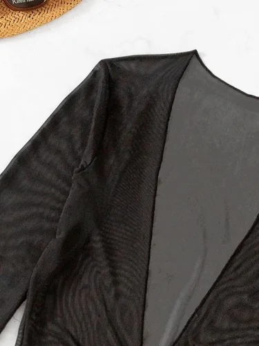 Vista 9 de SherryDC Traje de baño sexy de 3 piezas para mujer, conjunto de bikini triangular con cuello halter y manga larga, traje de baño con cordón