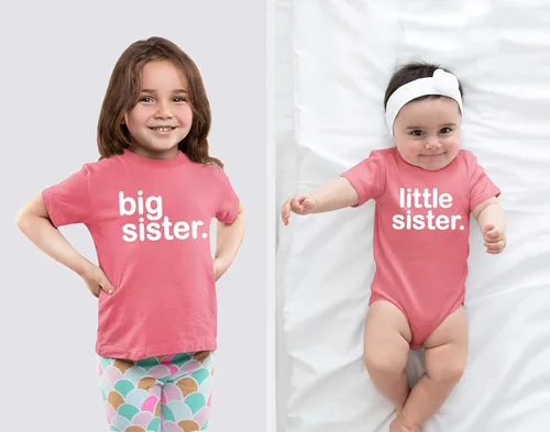 Vista 4 de Conjunto de camisas a juego para hermana mayor, hermana pequeña, niñas recién nacidas