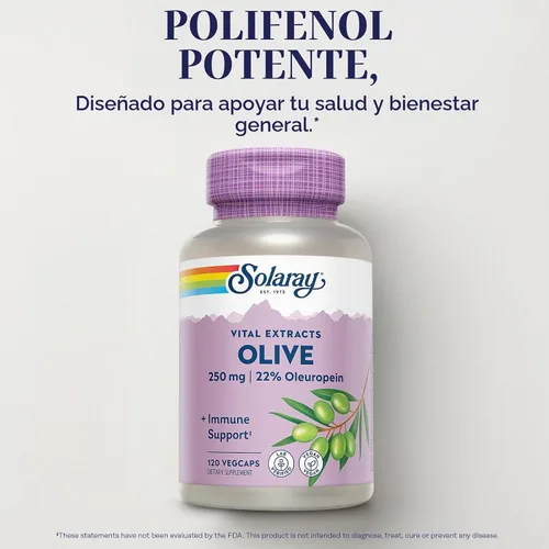 Vista 3 de SOLARAY Extracto de hoja de olivo suplemento al 22%, 250 mg 120