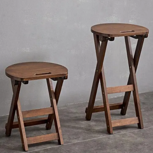 Vista 2 de Taburete plegable de 24 pulgadas, taburete de madera para mostrador de madera, taburetes de bar altos de bambú portátiles con asa, silla plegable