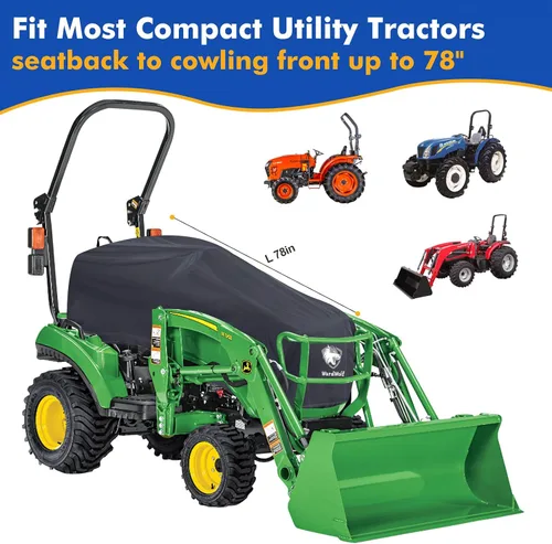 Vista 4 de Cubierta de tractor impermeable resistente 1200D compacta utilitaria cubierta de tractor compatible con Kubota, John Deere, Mahindra, Bobcat (negro)