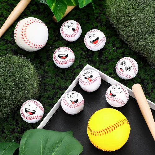 Vista 3 de Arrowbash 12 piezas de mini bolas de estrés con cara para niños y niñas, bolas de espuma para apretar con cara divertida deportiva para alivio