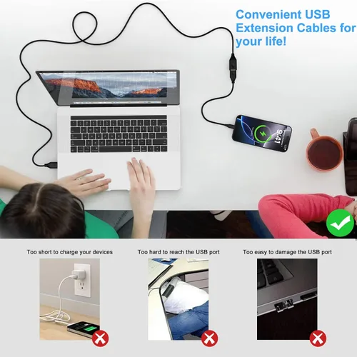 Vista 6 de Cable de extensión USB A de 6 pies, extensor de cable USB, USB 3.0 de alta velocidad, cable de extensión macho a hembra, cable de impresora a USB