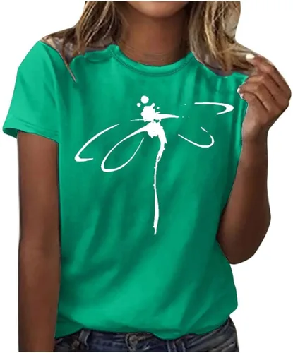 Vista 97 de Camiseta con estampado de animales para mujer, camiseta de libélula divertida, linda camiseta de manga corta, blusa de primavera 2023, camisas