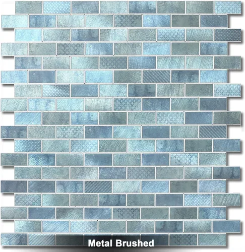 Vista 2 de BeNice Pelar y pegar contra salpicaduras para cocina, azulejos de metal para salpicaduras de azulejos de mosaico de despegar y pegar para chimenea