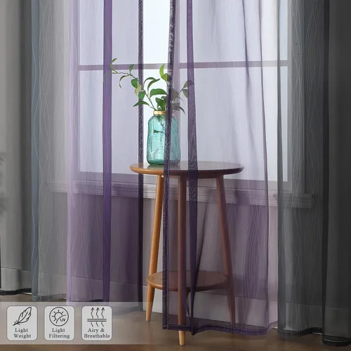 Vista 5 de Cortinas transparentes degradadas negras y moradas para sala de estar, 52 Negro y morado
