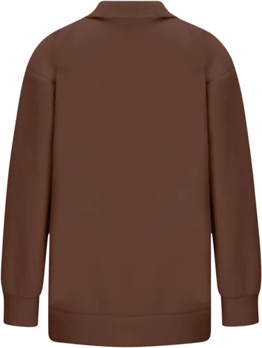 Vista 3 de Blusas de verano para mujer, casual, con cremallera de 14, sudadera de manga larga con cuello de sudadera de color sólido para correr