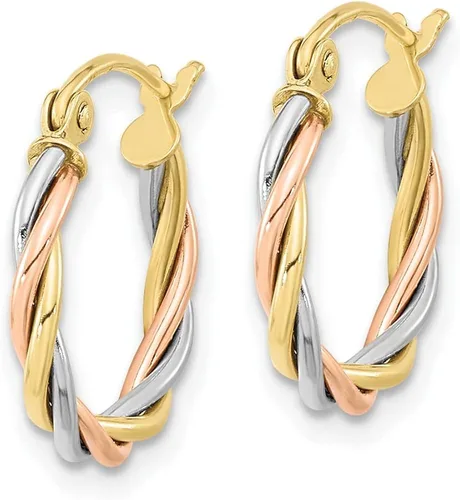Vista 2 de Diamond2Deal Aretes de aro trenzados de oro tricolor de 10 quilates, para mujer (L-0.641in, W-0.579in), Metal