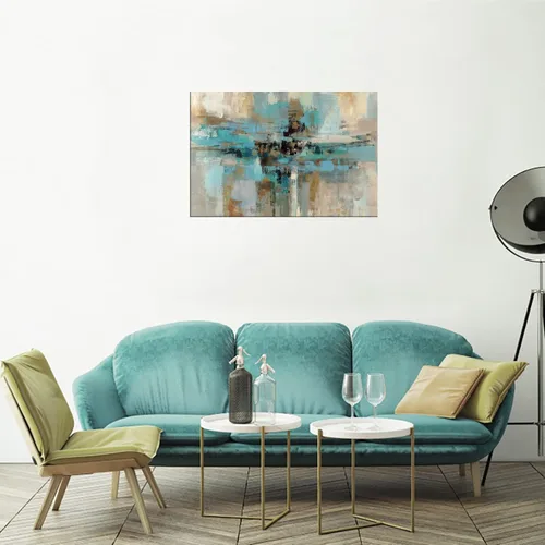 Vista 8 de DZL Art A74769 - Impresiones en lienzo abstractas para pared, pinturas artísticas azules y marrones, lienzo estirado de madera, enmarcado para sala