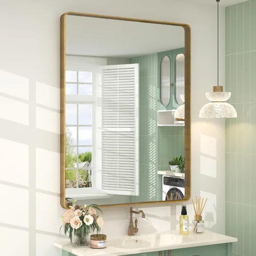 Vista 53 de Paquete de 2 espejos de baño con marco de metal negro de 22 x 30 pulgadas, espejo rectangular redondeado negro mate, antioxidante, se cuelga