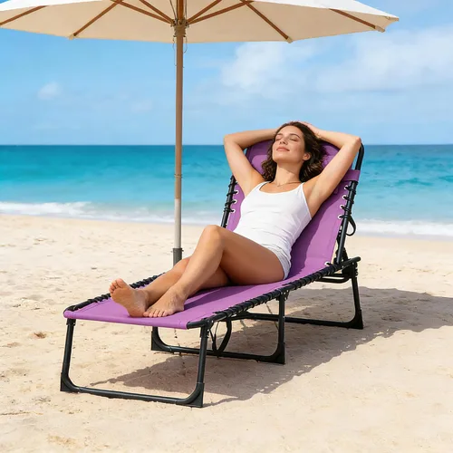 Vista 5 de Folding Chaise Lounge Chair with 4-Position Reclining Back, Purple