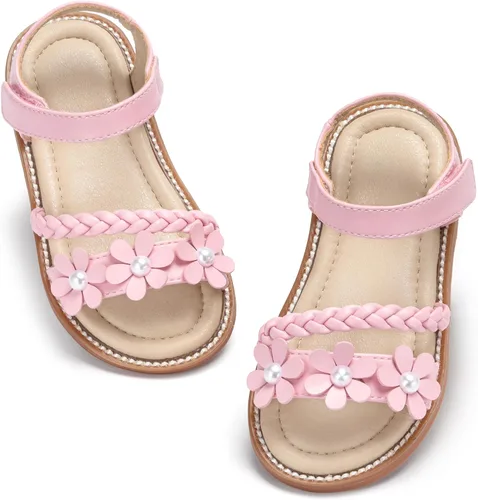 Vista 25 de GINFIVE Sandalias planas para niñas pequeñas, zapatos de vestir con punta Gf361-marrón