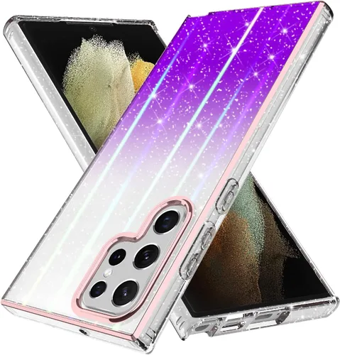 Vista 8 de Funda compatible con Samsung Galaxy S23, con purpurina brillante láser azul rosa ultra transparente a prueba de golpes para Samsung Galaxy S23
