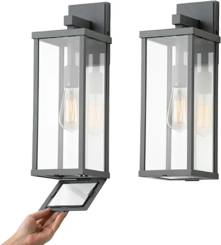Vista 9 de mirrea Aplique de pared clásico para exteriores de 11 pulgadas, marco de metal rectangular negro mate y pantalla de vidrio transparente, luz
