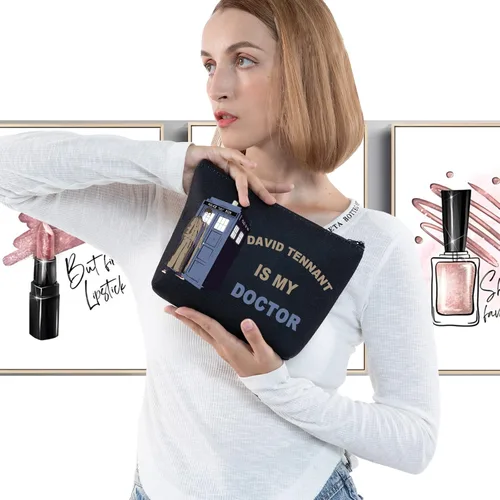 Vista 3 de LEVLO Bolsa de maquillaje cosmética con diseño de David Tennant, regalo para fanáticos de David Tennant Is My Doctor - Bolsa de maquillaje
