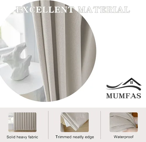 Vista 5 de MUMFAS Cortina opaca para oscurecer la habitación, cortinas opacas de 63 pulgadas de largo, con aislamiento térmico y división de habitación