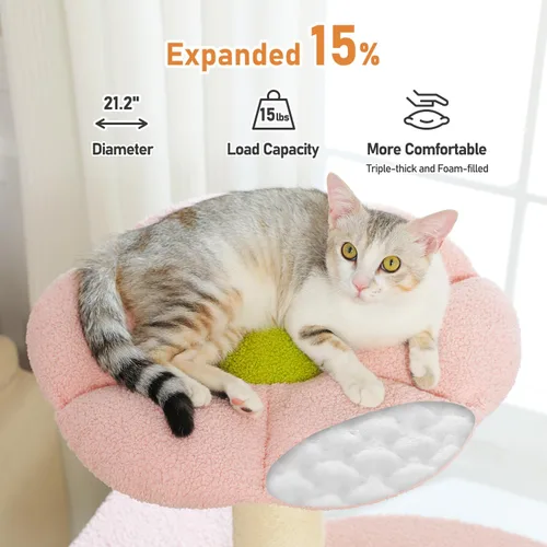 Vista 6 de MUTTROS Árbol para gatos de flores rosas de 50 pulgadas para gatos grandes y pesados, torre Maine Coon para gatos con postes rascadores extra