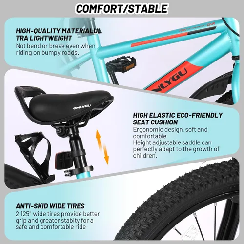 Vista 4 de Elegante bicicleta para niños de 4 a 9 años, fácil de montar, segura y estable, ruedas de 16 a 18 pulgadas, colores vibrantes, incluye ruedas